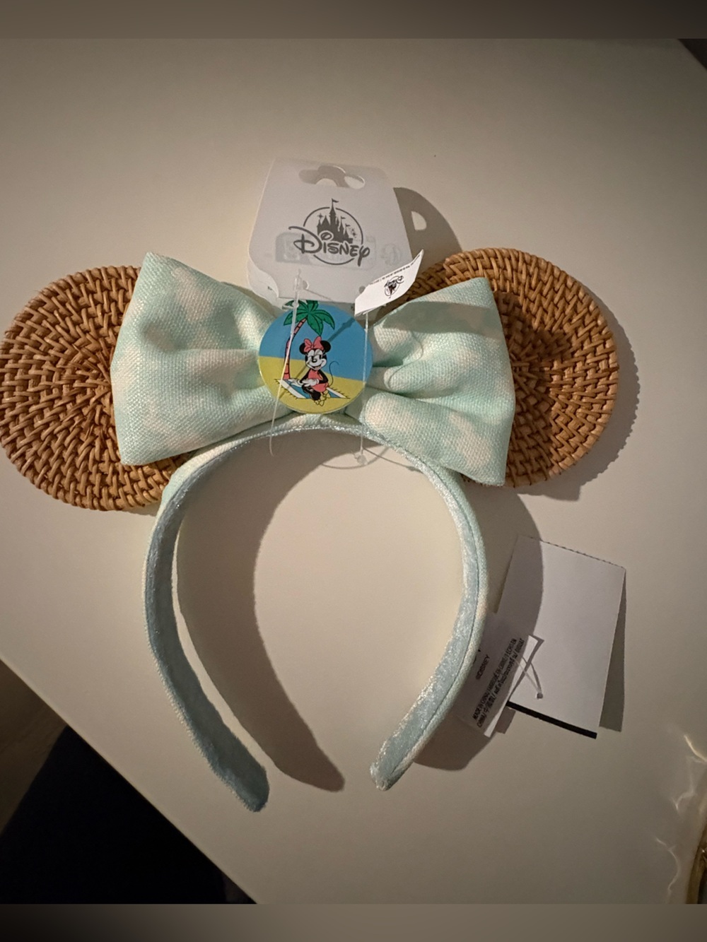 Disney Parks Minnie Mouse Rattan Bow Ears Headband NWT